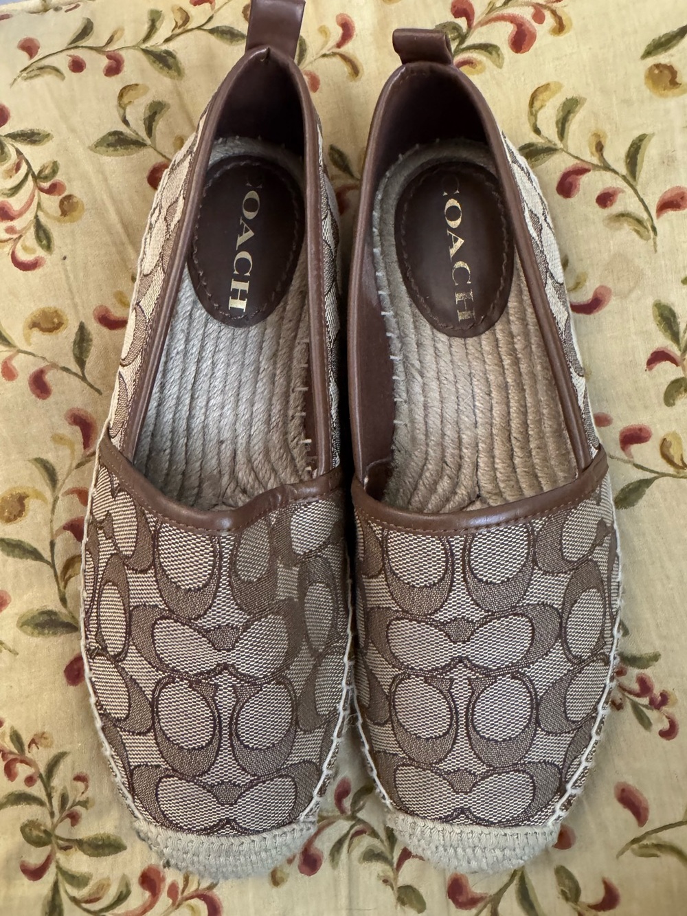 Coach Taupe and Cream Signature Canvas Espadrille Flats size 6
